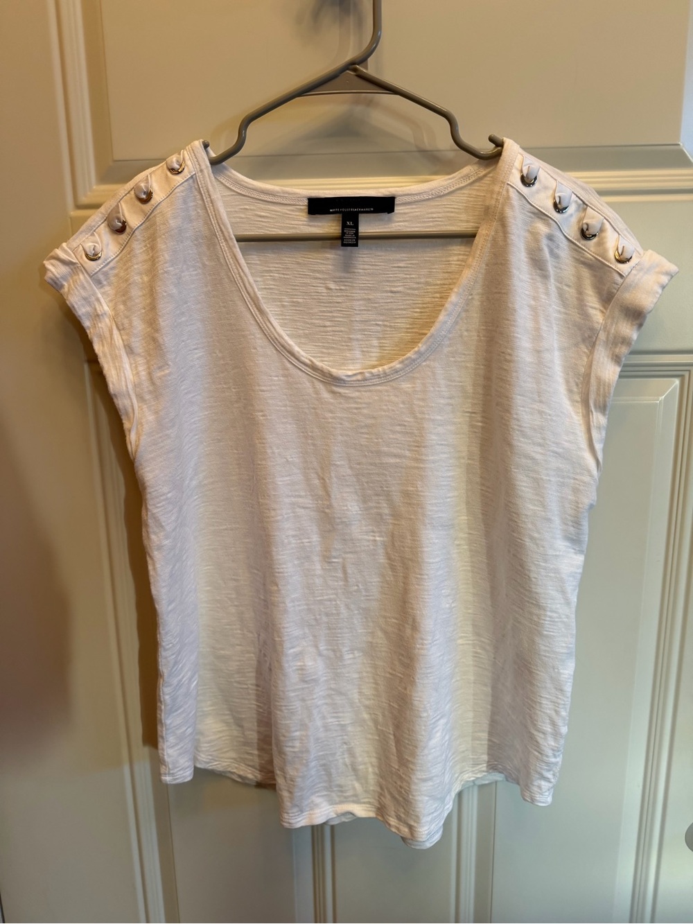 WHBM Women's White Eyelet Shoulder Top, Size XL